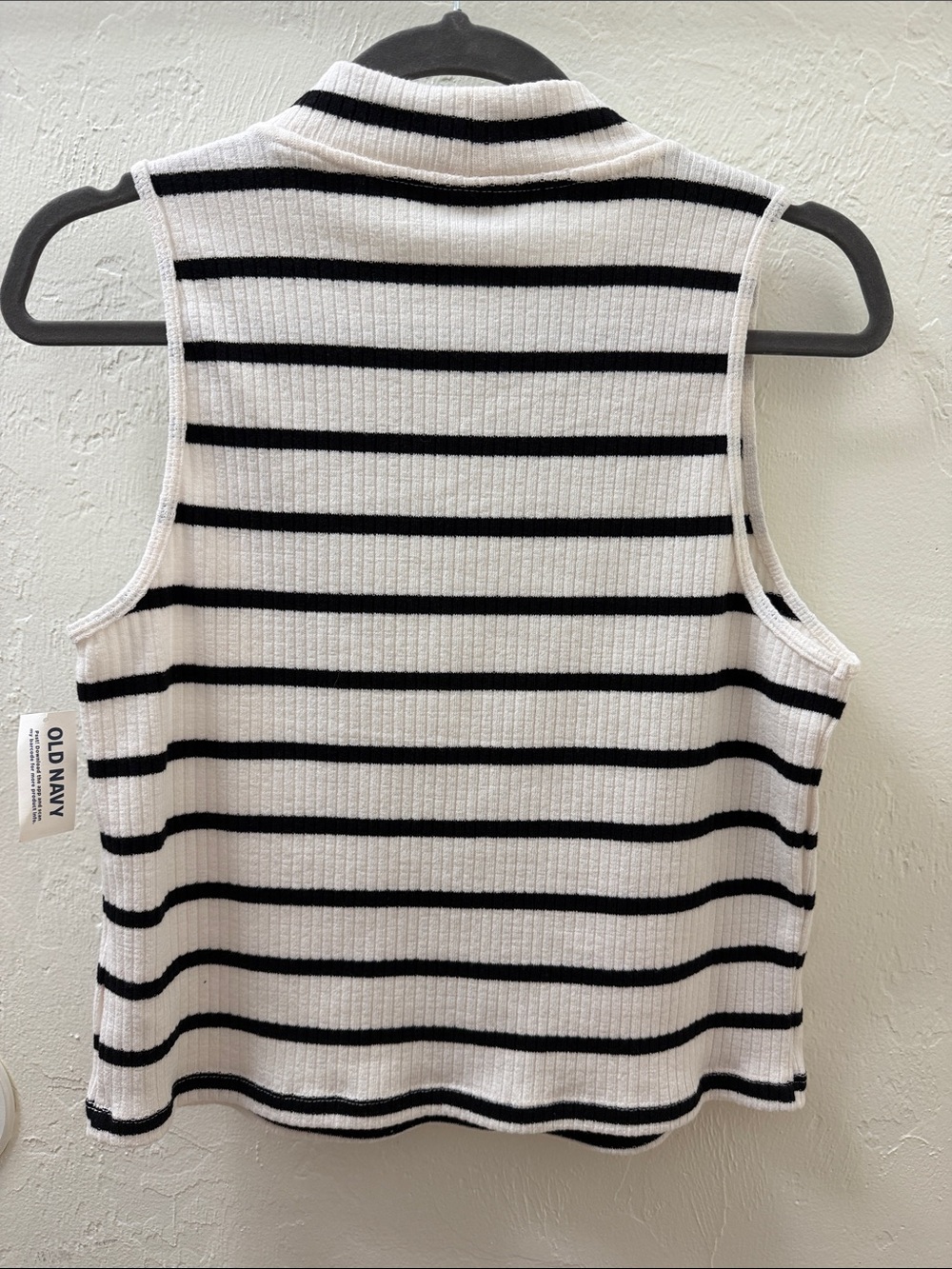 Old Navy White and Black Striped Ribbed Mock Neck Tank - Picture 4 of 4